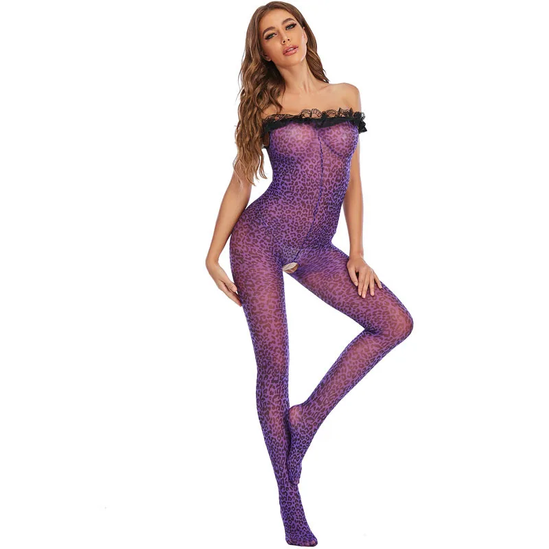 Sexy Lingerie Leopard Print Sleeveless Lace Bodysuit Set With Off - Shoulder Style Erotic Lingerie Sexy Lingerie Women Lingerie