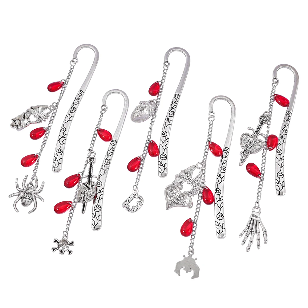 جمجمة مرجعية عتيقة، عنكبوت، مضرب، علامة مرجعية من سبيكة قلادة قطرة الدم، مع إشارة مرجعية لسلسلة الخرز، هدية الهالوين.