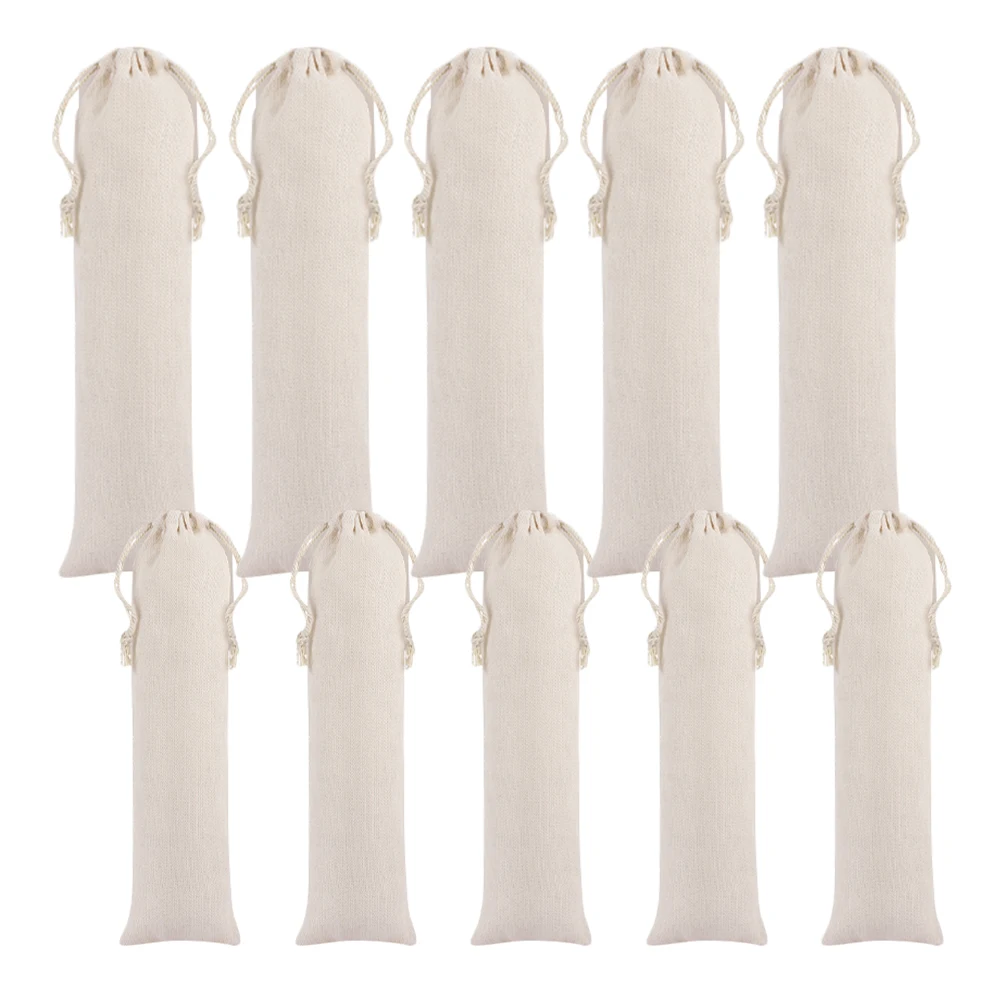

10 Cotton Linen Cutlery Storage Bags Reusable Drawstring Straw Holder Travel Silverware Pouch Picnic Camping Tableware Pack Easy