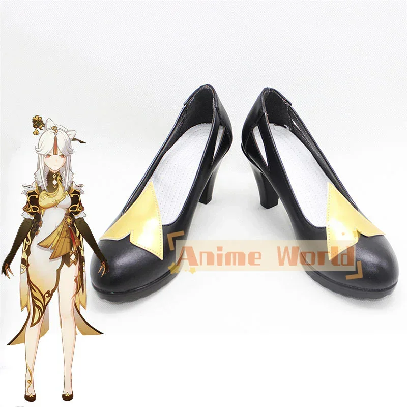 

Genshin Impact Ningguang Черная Золотая обувь для косплея Хэллоуин Карнавальные ботинки на заказ