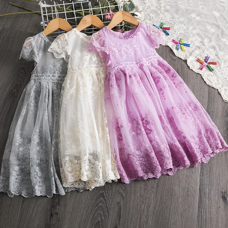 Fashion Girls Dress for White Short Sleeve Lace Princess Dress for 3-8Y Girls Elegant Dress Vacation Party Daily Casual Clothing