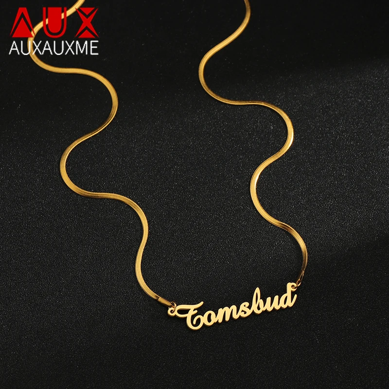 

Auxauxme Custom Snake Chain Name Necklace Stainless Steel Personalized Nameplate Pendant For Women Jewelry Gifts