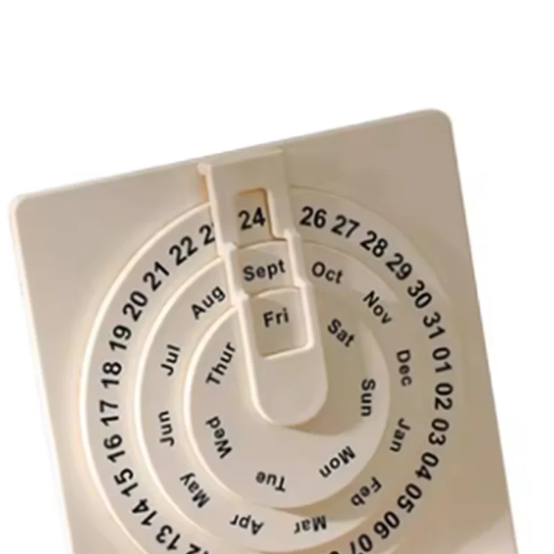 

OFSS-Desk Calendar Small Rotating Desk Circular Calendar With Wooden Base Month Week Day Display Wheel Calendar