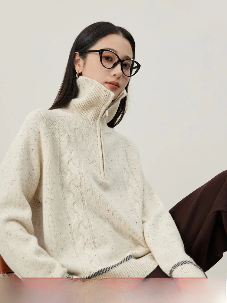 

MIJOR Quali Woolen Knitted Sweater Women's Vintage Twist Flower Design All-Match Winter Faion Soft Long Sve Top