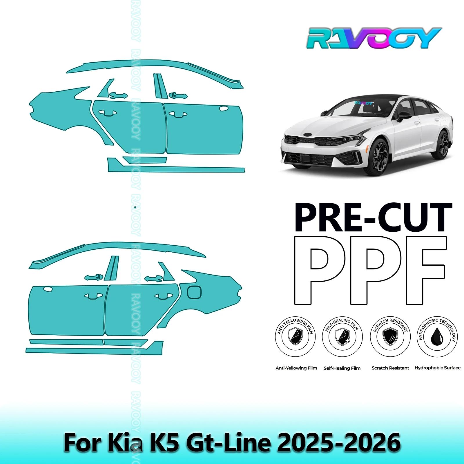 لكيا K5 Gt-Line 2025-2026 8.5mil واضح ماتي قبل قطع باب PPF ومجموعة عمود A/B مجموعة طبقة حماية الطلاء من البولي يوريثان