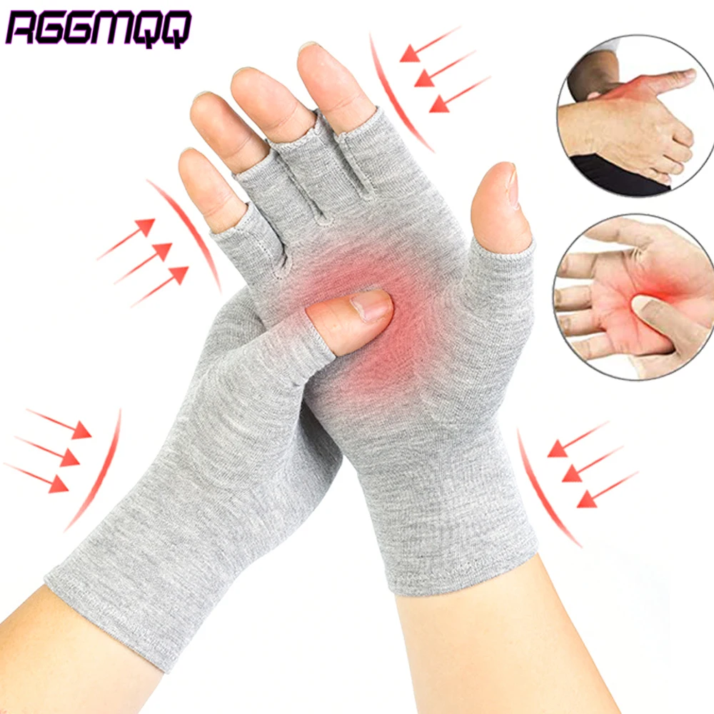 1Pair Bamboo Arthritis Gloves - Breathable Compression Hand Support for Men/Women, Fingerless Workout Gloves