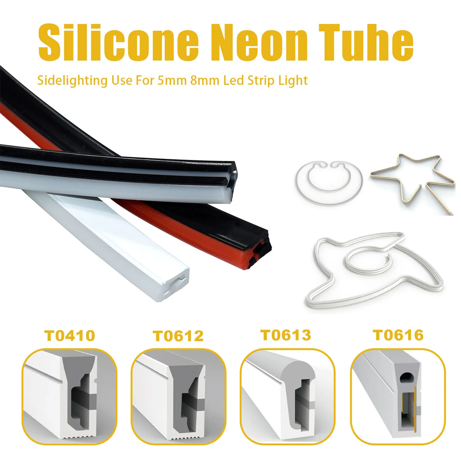 LED Silicone Tube Flexible Protection Cover Side Lighting IP67 Waterproof White/Black/Red For6mm-8mm COB WS2812 5050 Strip Light