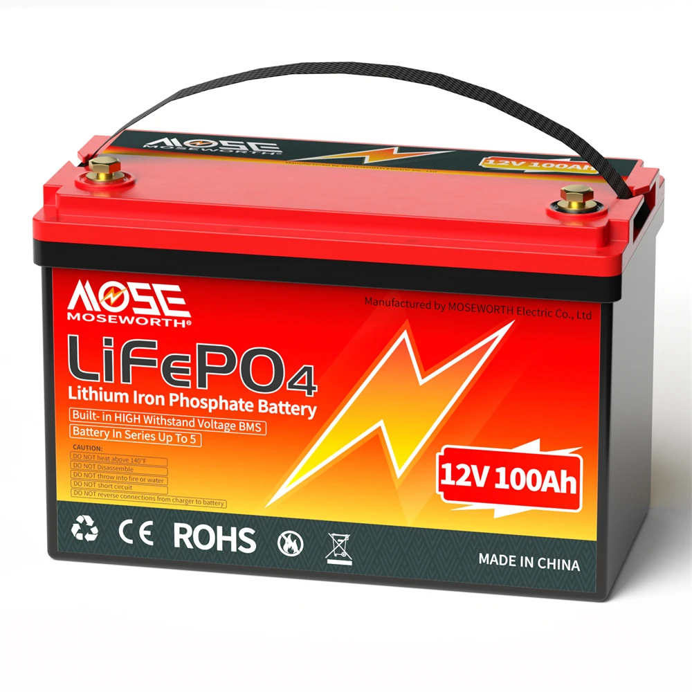 MOSEWORTH LiFePO4 12V 100Ah แบตเตอรี่ 12.8V แบตเตอรี่ลิเธียม 8000 + รอบพร้อมบลูทูธ BMS เกรด A สำหรับเรือ RV แคมป์เปอร์