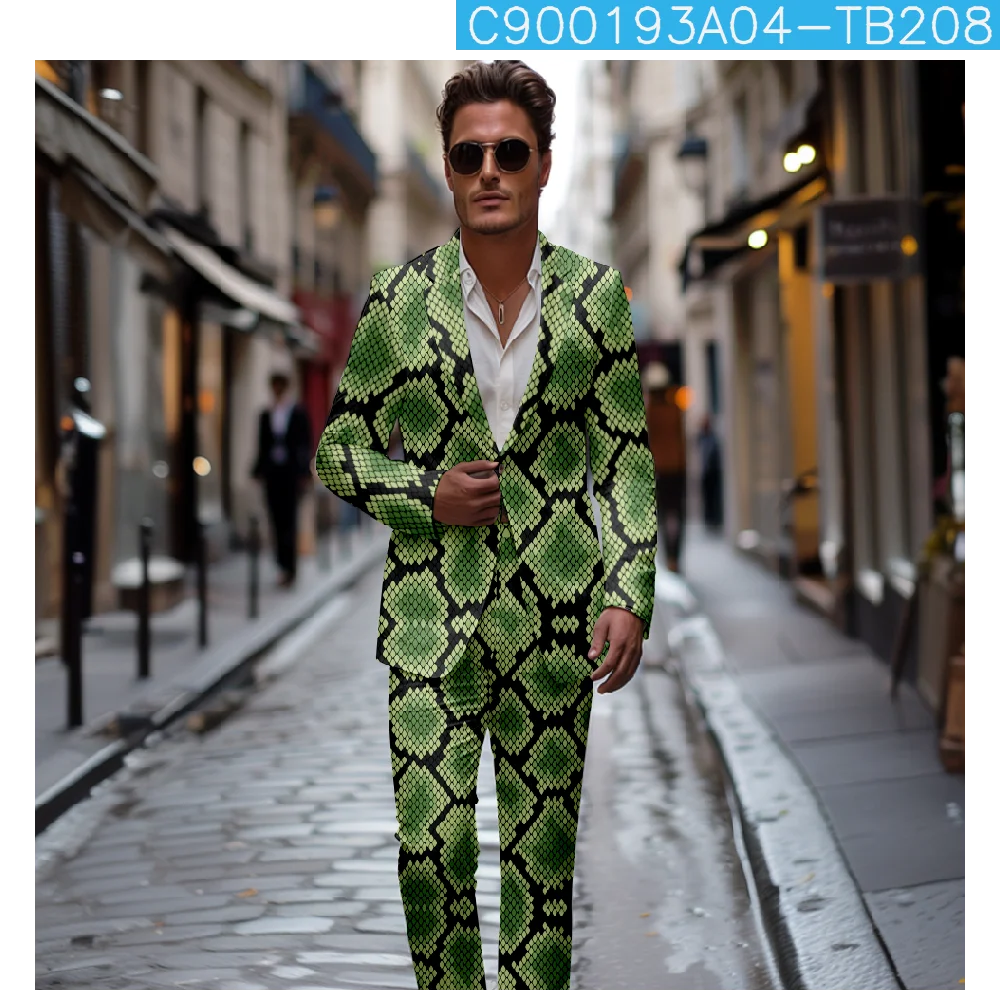 الأصفر الأفعى قميص رجالي الدعاوى ثلاثية الأبعاد طباعة Harajuku الرجال Casuan الرجال التلبيب كم طويل قميص السراويل الطويلة قطعتين مجموعة مخصصة