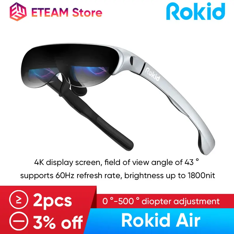 

New Rokid Air 3D AR Glasses Foldable VR Smart Glasses 120" Screen 1080P OLED Dual Display 43°FoV 0 °-500 ° diopter adjustment