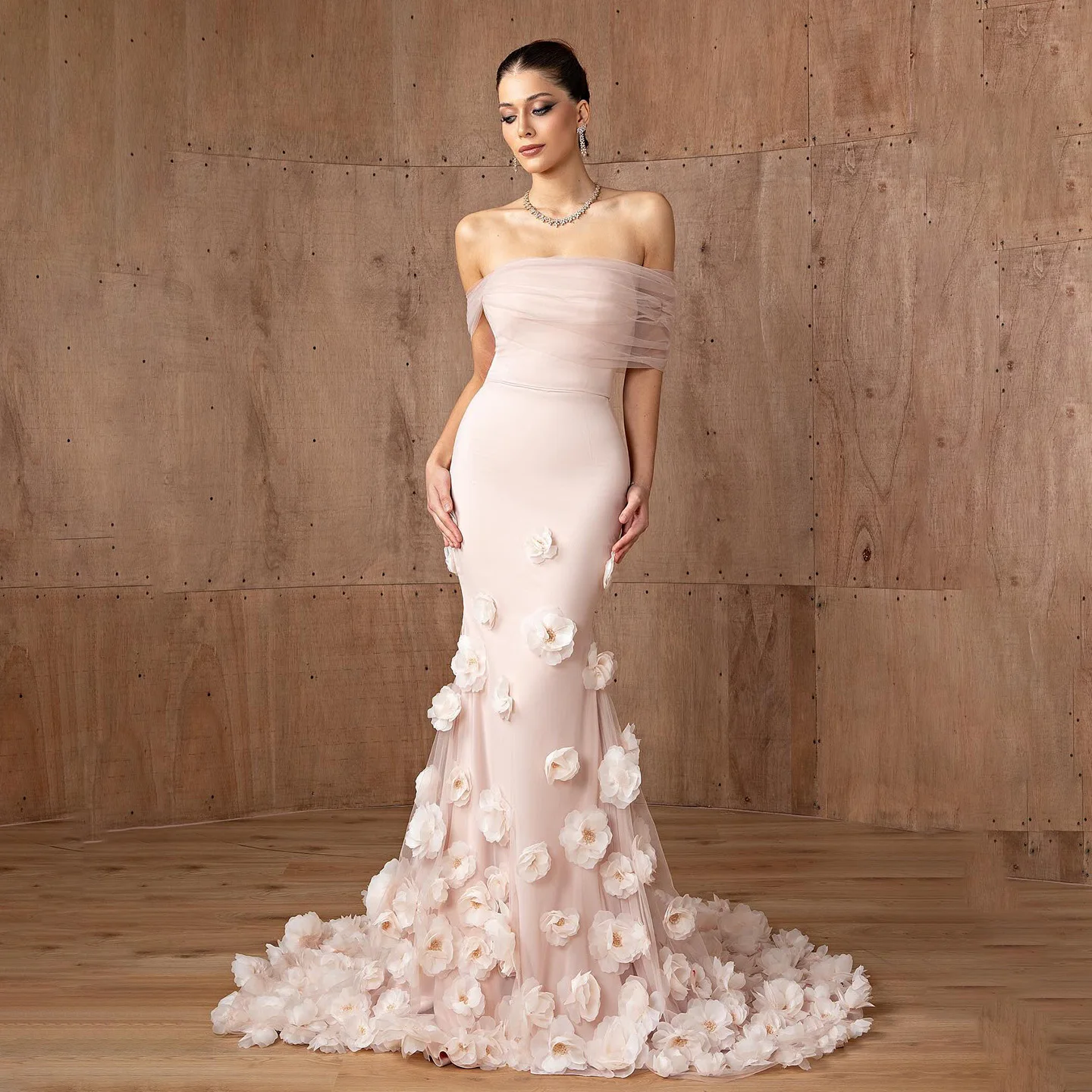 

Sharon Said Elegant Pink Off Shoulder Dubai Evening Dress with 3D Flowers Arabic for Women Wedding Dress Gown SF383 Customized