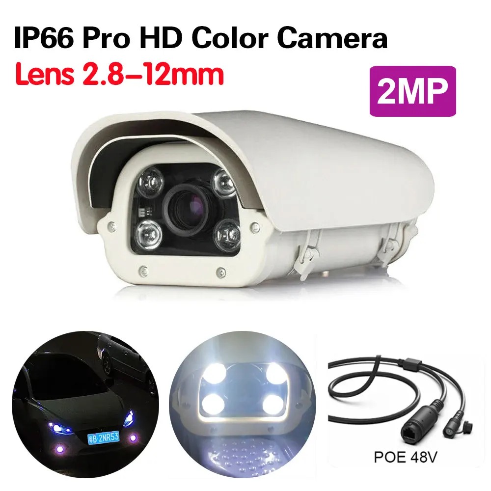 Reconocimiento de placa de matrícula de vehículo, lente Varifocal POE, Color luz blanca, cámara IP LPR para estacionamiento, 2MP, 2,8-12mm, nuevo