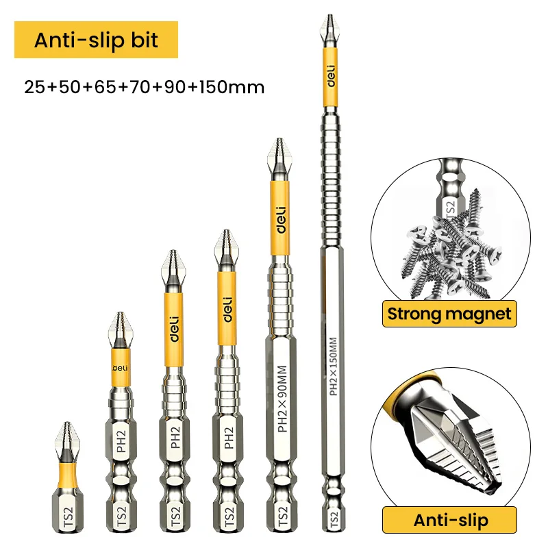 TS2 Cross Magnetic Screwdriver Bit Alloy Steel Anti-Slip Long Drill Bits 25-150mm For Electric Screwdrivers Hand Drills