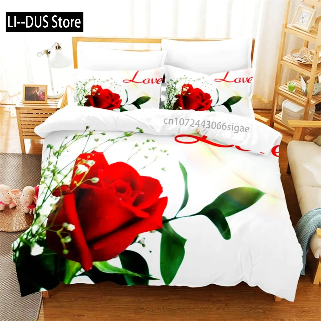 Red Flower Duvet Covers Set Full Size Rose Quilt Cover 240x220cm 260x240cm Bedding Sets 3pcs 2pcs King Queen Single Double Bed