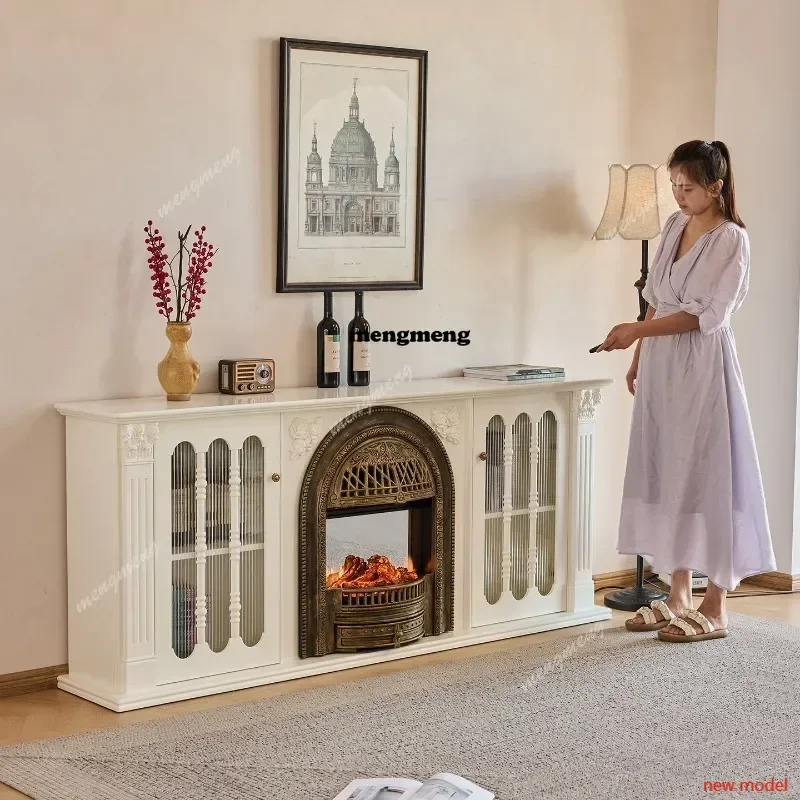 N138  Solid wood fireplace TV cabinet Villa living room simulated fire heating fireplace fireplace