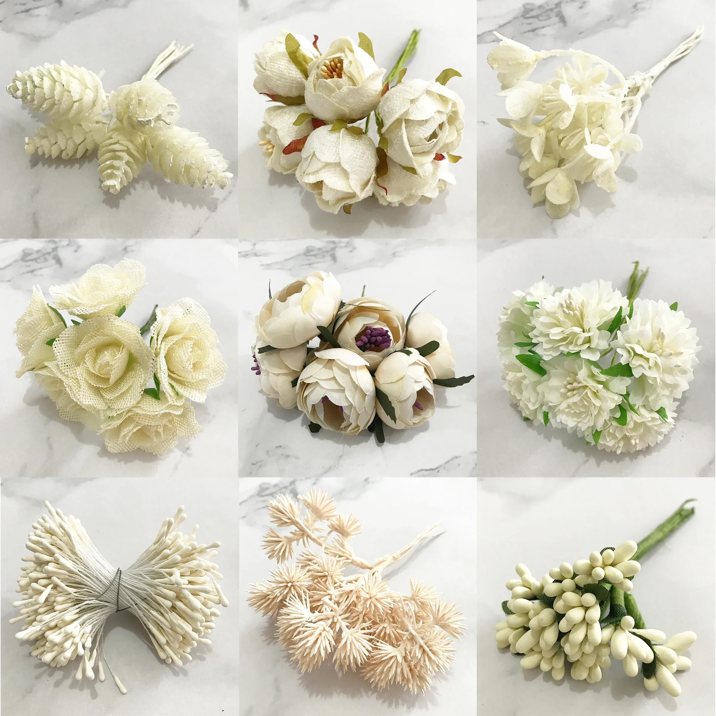 6/10/12/70/90pcs Hybrid Ivory Flower Cherry Stamen Berries Bundle DIY Christmas Wedding Cake Gift Box Wreaths Decor