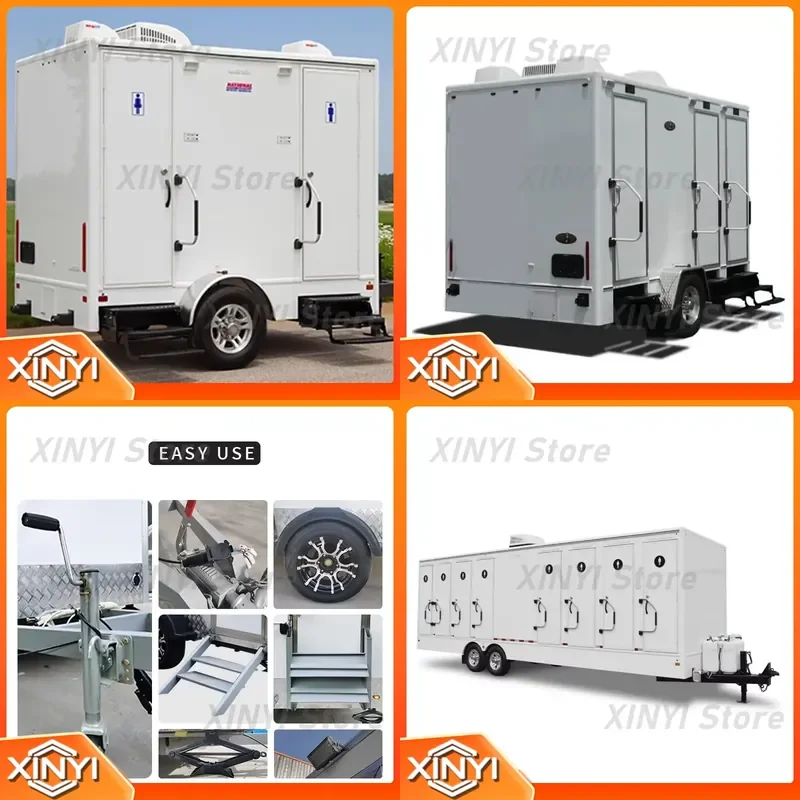Portable Mobile Toilet Trailer for Car Flush Luxury Public Restroom with Hand Wash Shower Container for Sale