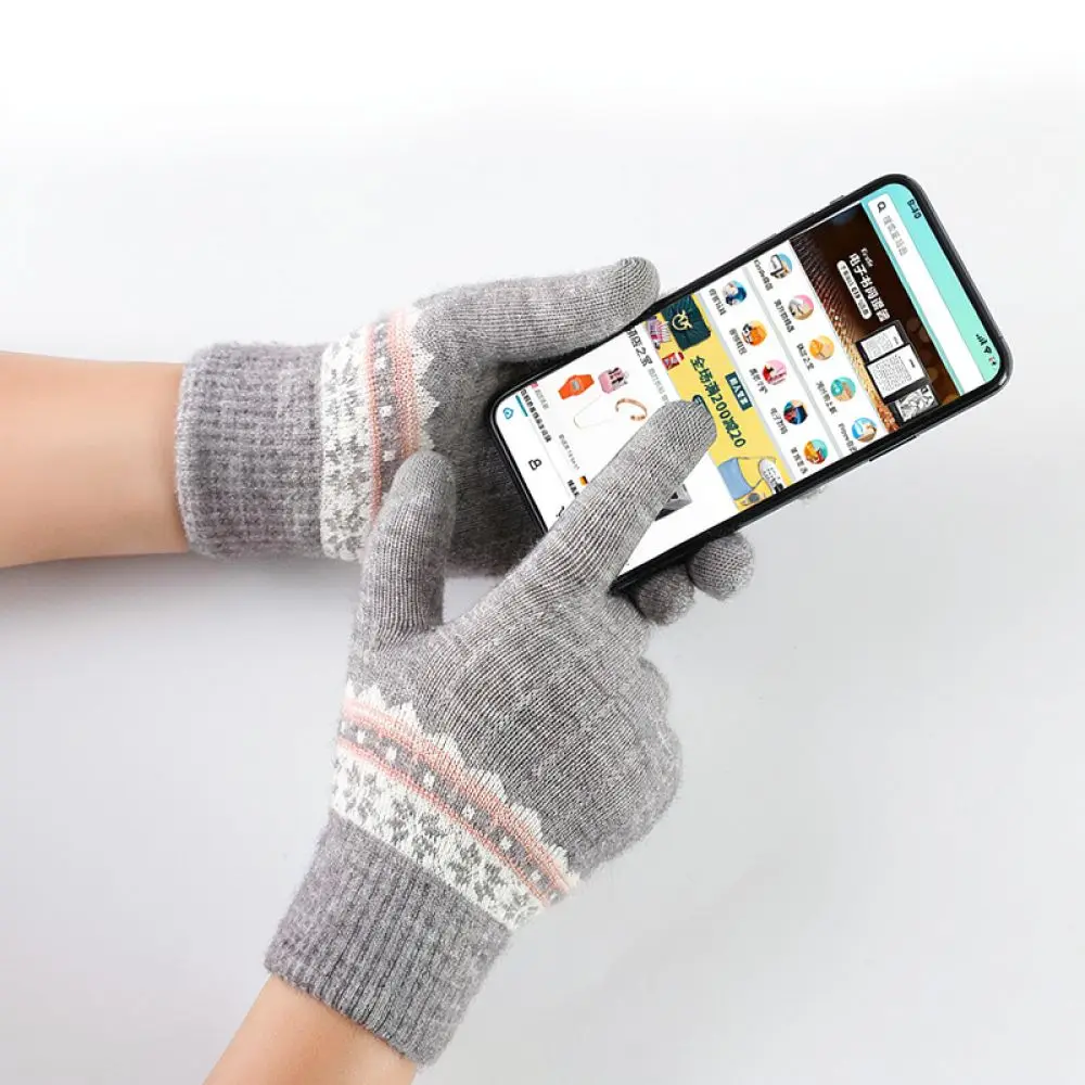 Winter Outdoor Gloves For Women Knitted Thermal Thick Fleece Mittens Touch Screen Friendly Elastic Comfortable Hand Wear