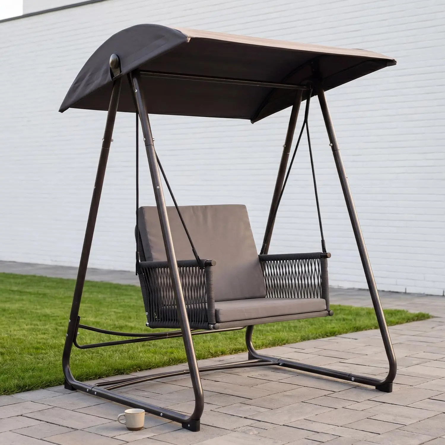 Porch Swing with Stand, Outdoor Swing with Canopy, All Weather Outdoor Swings for Adults, 400lbs Heavy Duty Porch Swings