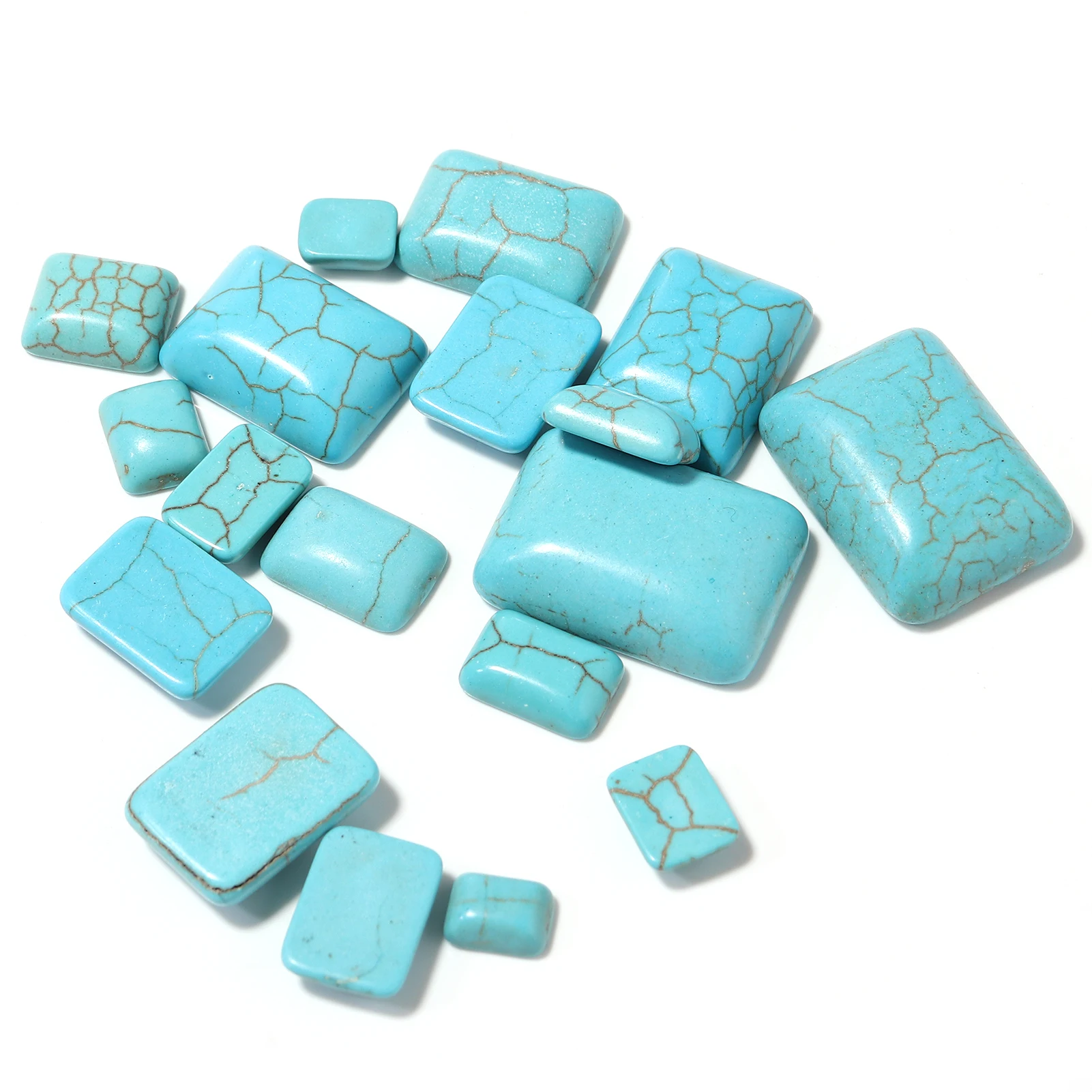 10pcs Natural Stone Square Shape Flatback Cabochon Blue Turquoise with Stripe for DIY Jewelry Making Earring/Pendant Accessories