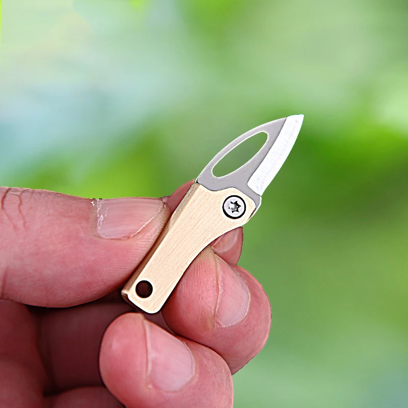 Brass Mini Fold Pocket Knife Keychain Portable Camping Hiking Outdoor Survival EDC Tools Key Pendant Gift