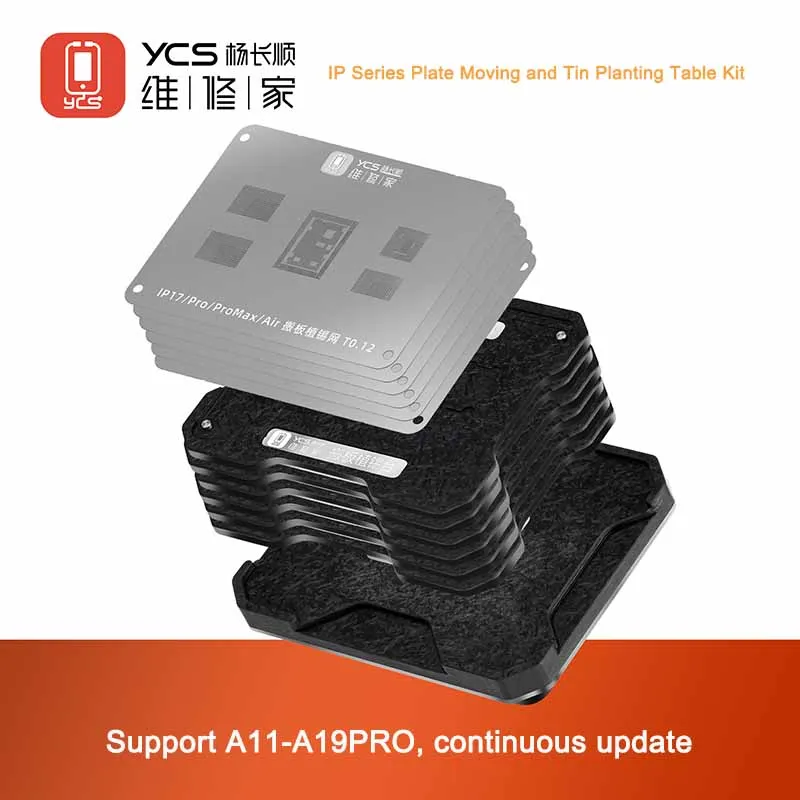 

YCS MR.Y A11-A19 Pro Tin Planting Reballing Stencil Kit for iPhone 8-17 Pro Max Motherboard CPU Moving Repair Manual Tools