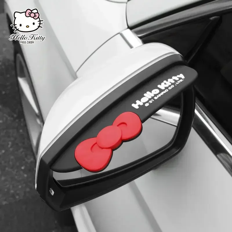 Miniso 2pcs Hello kitty Kawaii Car Rearview Mirror Rainproof Sticker Car Window Rainshield Reflector Decorative Sticker Sanrio