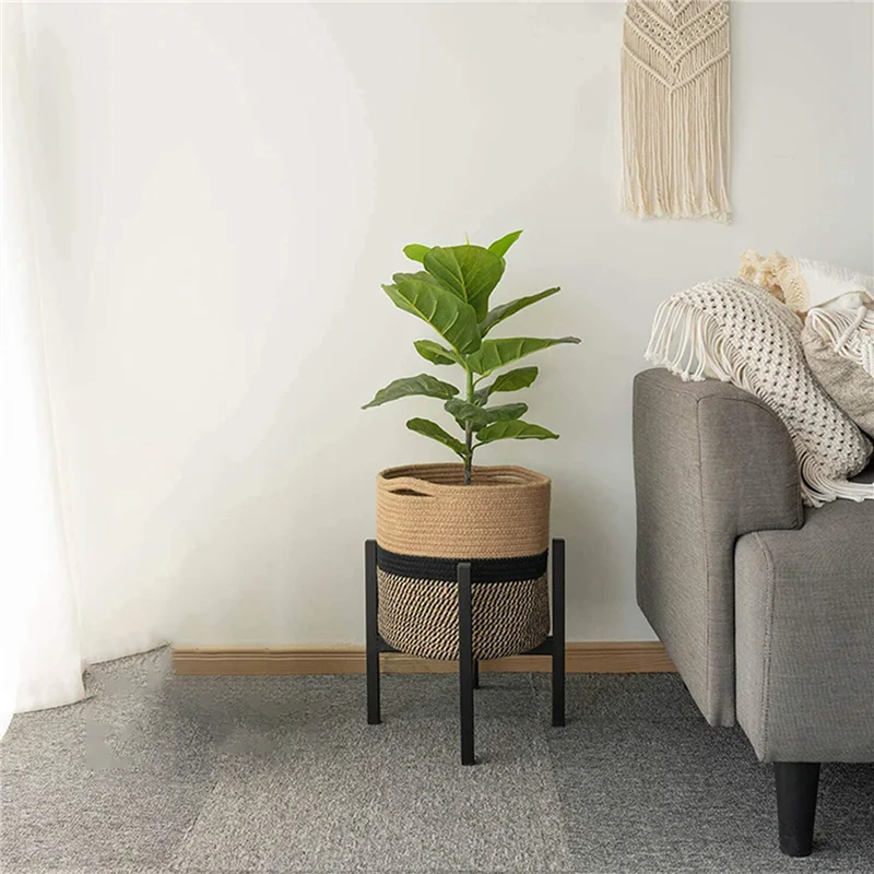 

2X Storage Bins Cube Organizer Baskets, Plant Pot Cover Woven Planter Basket Laundry Basket With Handles Modern Decor-AT36