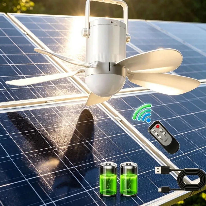 Solar electric fan USB remote control charging Car camping Ceiling
