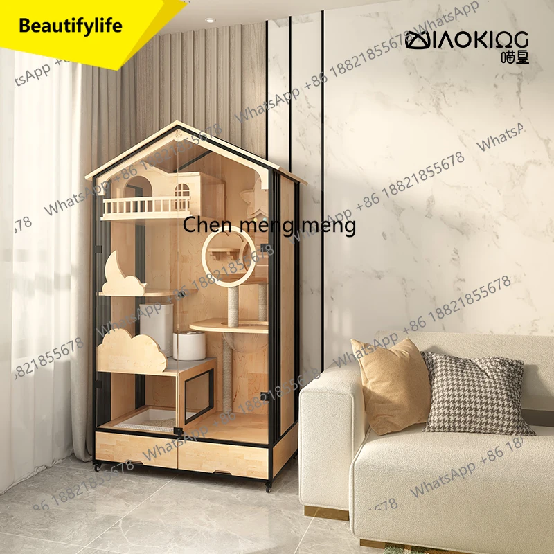 

X188 Шкаф для кошек, вилла, клетка из цельного дерева, роскошный трехслойный кошачий домик, рама для скалолазания, бытовой панорамный шкаф-витрина