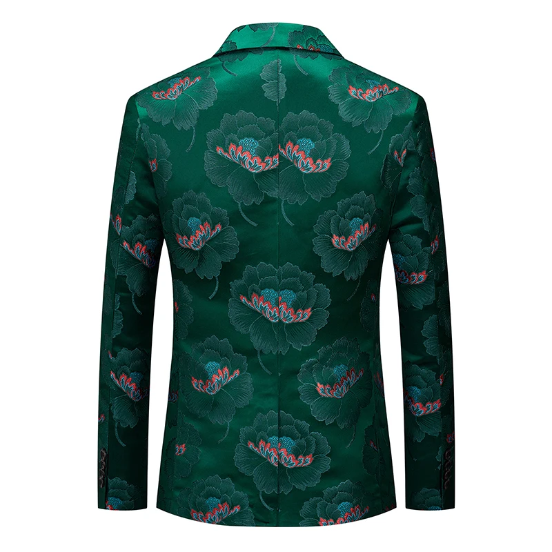 Single Breasted Green Jacquard Suit Jacket Men Clothing Fashion Trend Male Bar KTV Dance Party Dress Blazers Coats