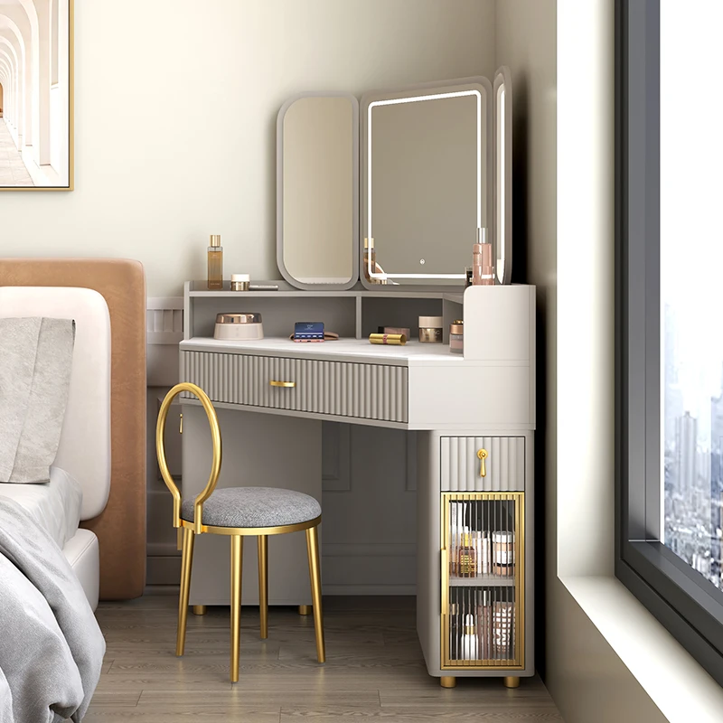 Corner dressing table storage bedroom triangle dressing table large folding mirror corner dressing table