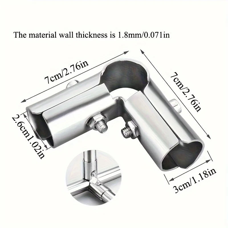 2pcs Heavy-Duty 90 Degree Stainless Steel 3-Way Pipe Connectors - Durable Structural Support, Rust-Resistant End Rail Clamps