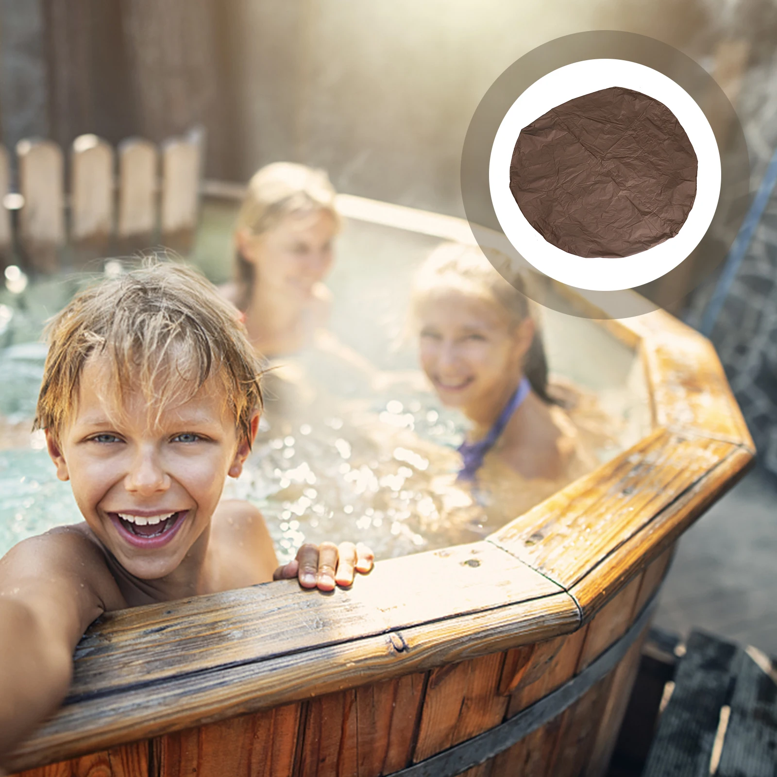 

Round Hot Tub Cover 190x30cm Coffee Waterproof Silver Coated Spa Pool Protector Bathtub Shade Outdoor Bath Tub Guard