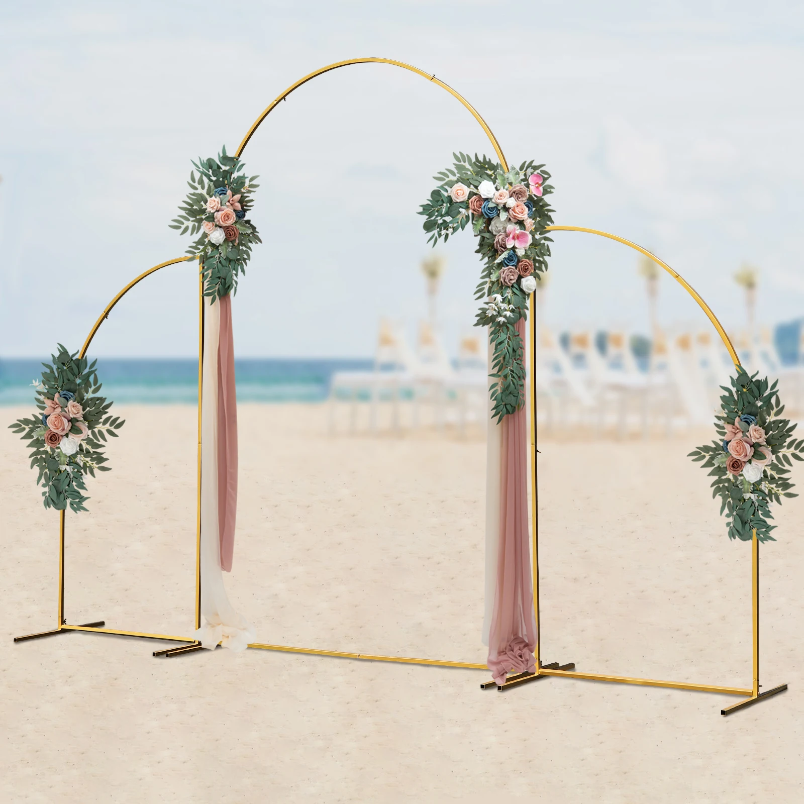 3 Pcs Metal Wedding Arch Stand Balloon Backdrop Venue Shelf Wedding Ceremony Party Decoration Backdrop Frame Gold/White