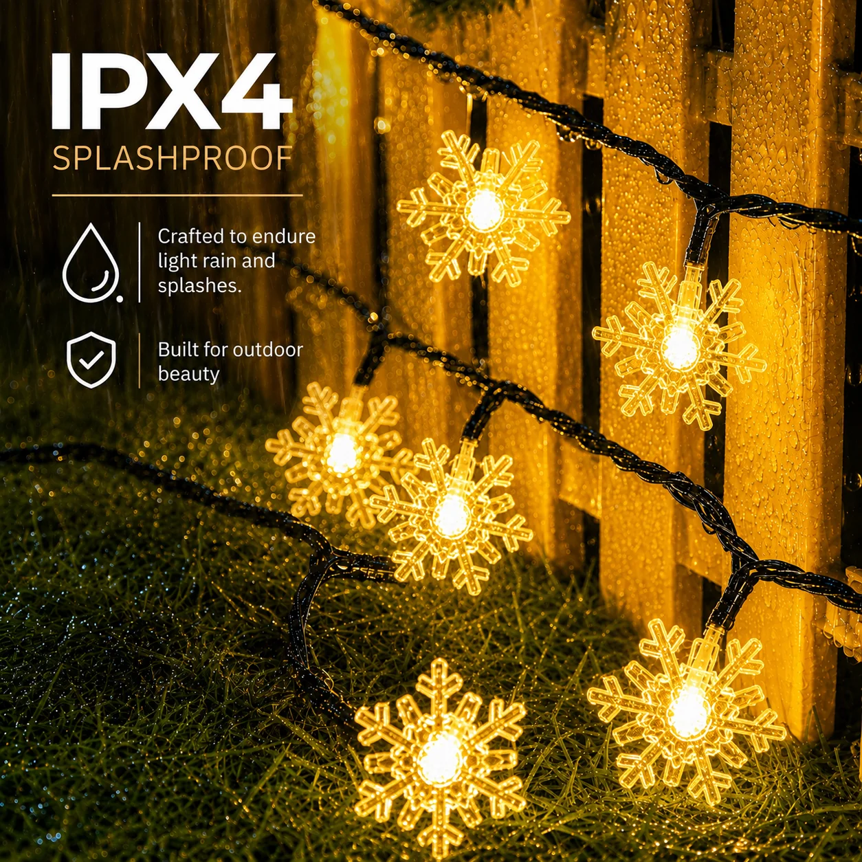 Christmas Snowflake String Lights Solar Powered 5M/7M/12M 20/50/100LED 8 Modes Auto On for Garden Patio Yard Holiday Decor