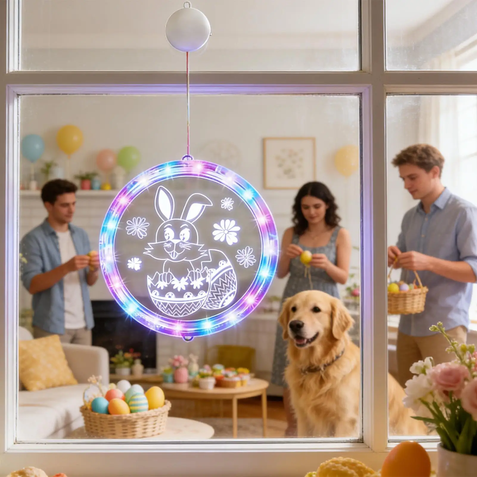 Easter Window Lights Battery Operated String Lighting Decor Bunny Rabbit Silhouette Holiday Lights for Party Home Decoration