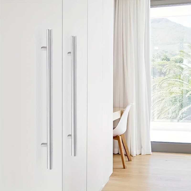 12 Buah Tarikan Kabinet Baja Tahan Karat Modern Desain Lengkungan Modern Laci Furnitur Logam Disikat Pegangan Batang Tarik Perangkat Keras