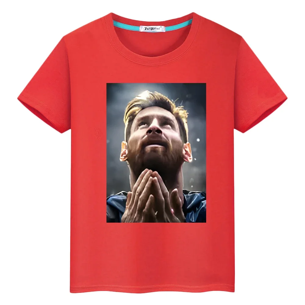 Camiseta 100% de algodón con estampado de avatar messi, camisetas cortas informales de dibujos animados de fútbol para niño, camisetas de anime Kawaii y2k de una pieza, ropa para niños y niñas