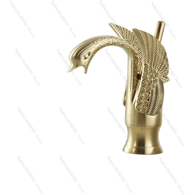 

Nordic Brushed Gold Faucet Hot and Cold Copper Swan Bathroom Washbasin Wash Basin Bathroom Cabinet Light Luxury Gold