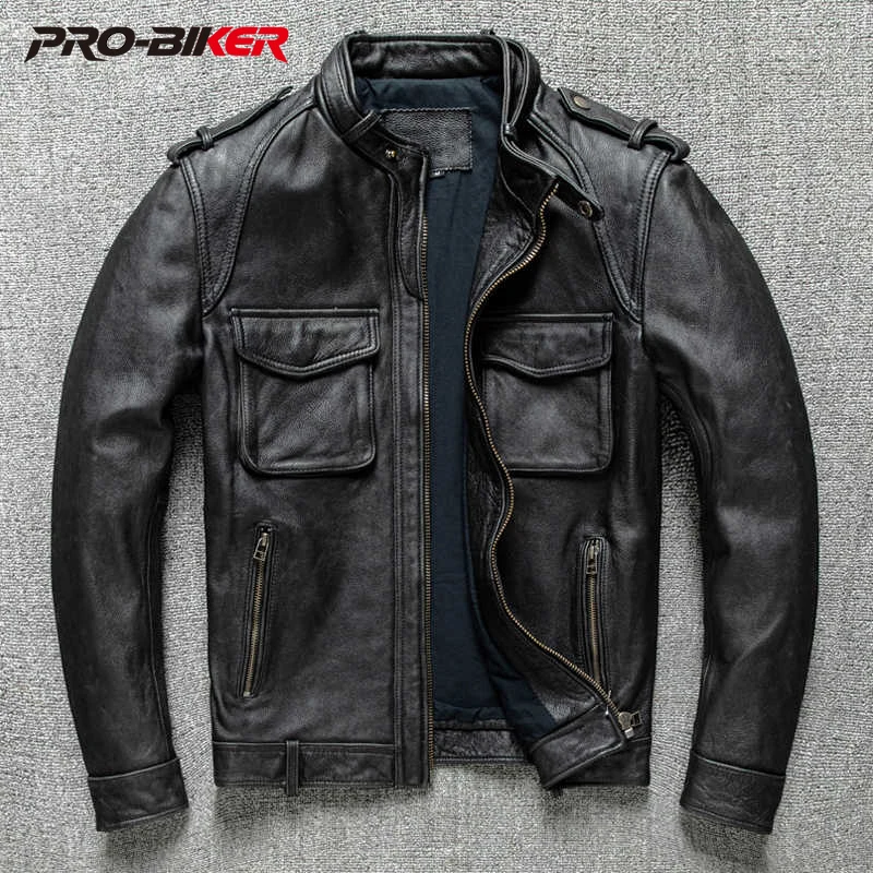 

Black Moto Biker Coat Slim Spring Autumn Motorcycle jacket Men's Clothing Genuine Leather Jacket Men Motorcycle Cowhide Clothes