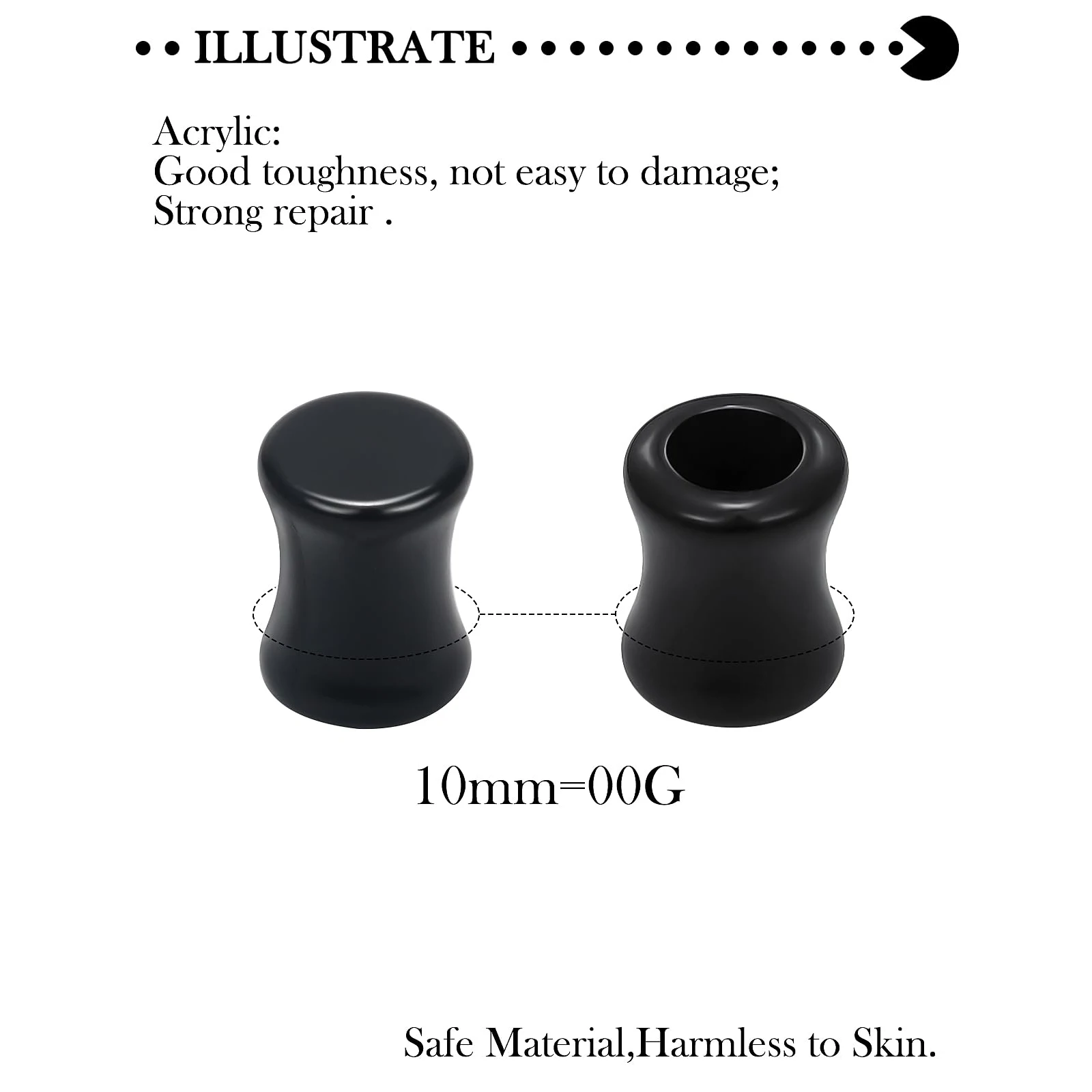 4-16mm Acrylic Gauges Ear Solid and Hollow Tunnel Plugs Stretcher lightweight Plugs Black Double Flared Flesh Tunnels Earrings
