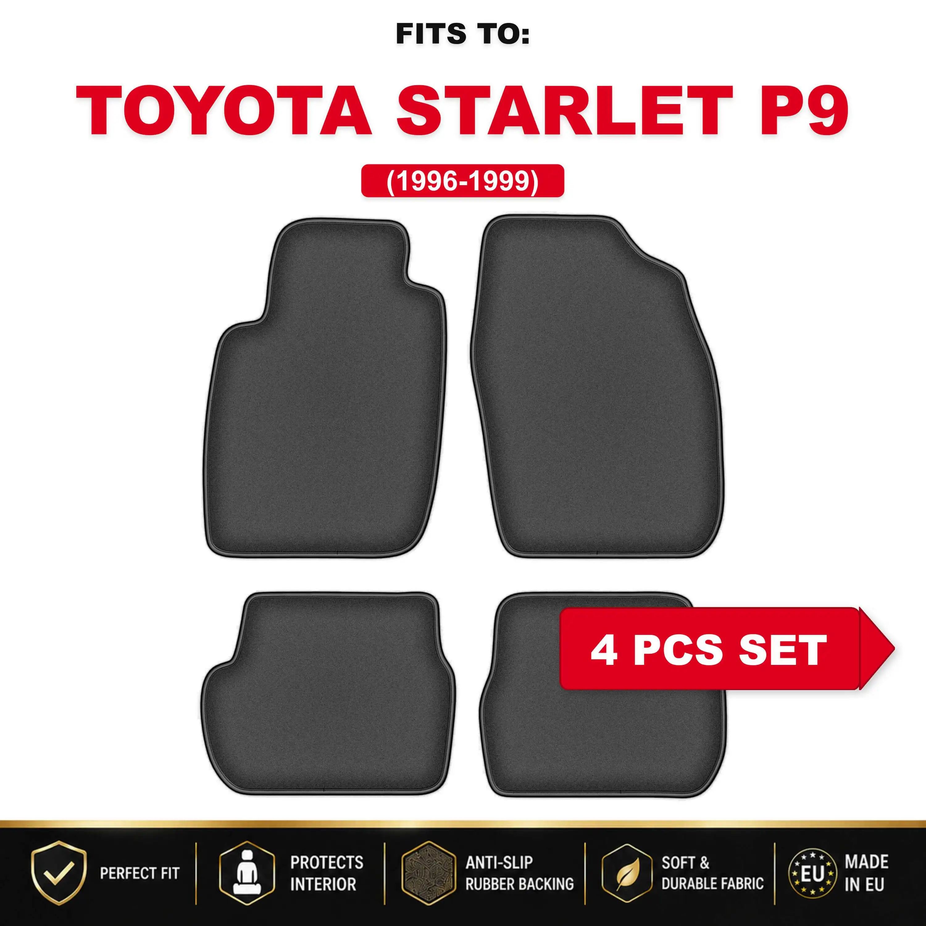 PREMIUM auto-velourmatten voor: Toyota Starlet P9 1996-1999, passende automattenset