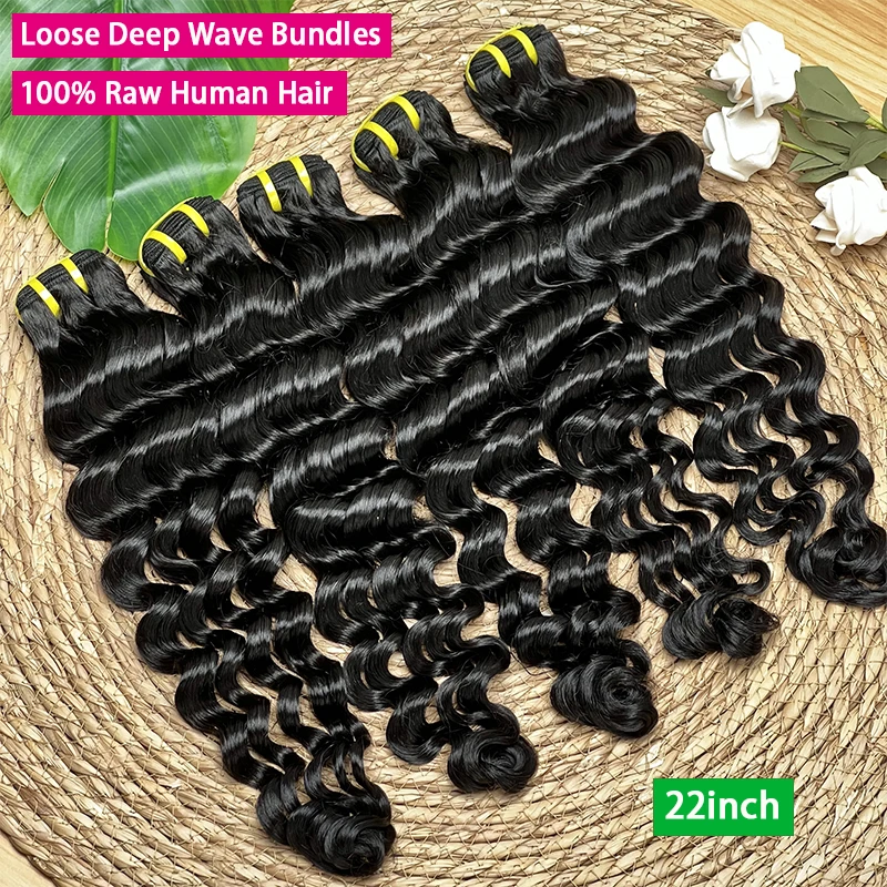 

15A Raw Bundles 100% Unprocessed Human Hair Double Weft Loose Deep Wave Bundles Extensions Weaving Curly Hair Bouncy Curly