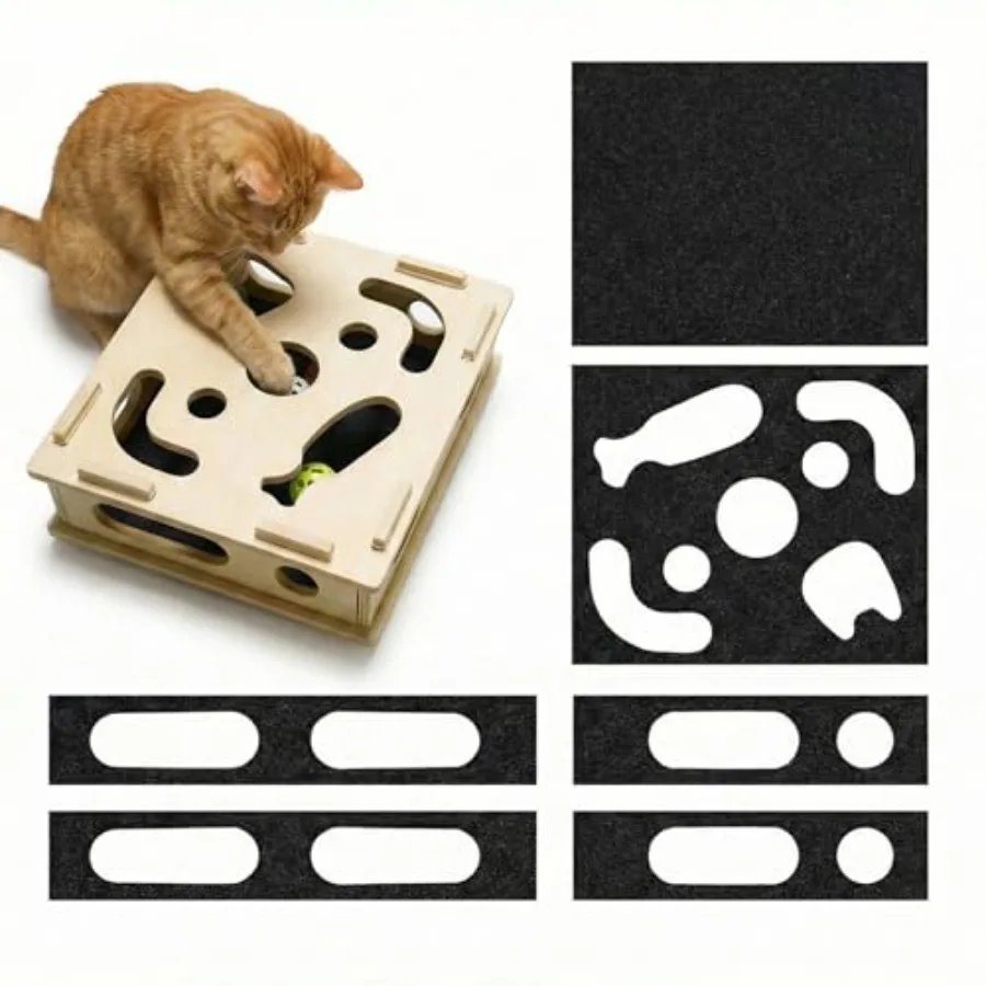 

Cat Nail File Scratcher Box Wooden Cat Scratch Puzzle Enrichment Box with Replaceable Sandpaper Inserts Interactive Indoor Cat