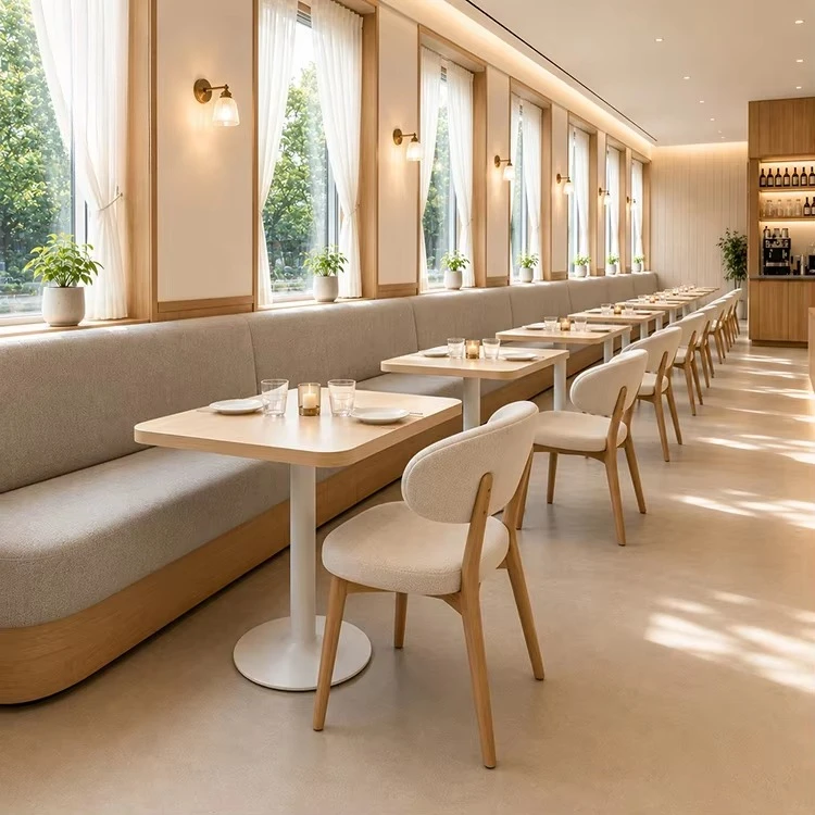 L Shape Customized Booth Seating Solid Wood Square Table Fabric Upholstered Chair Commercial Furniture for Restaurant