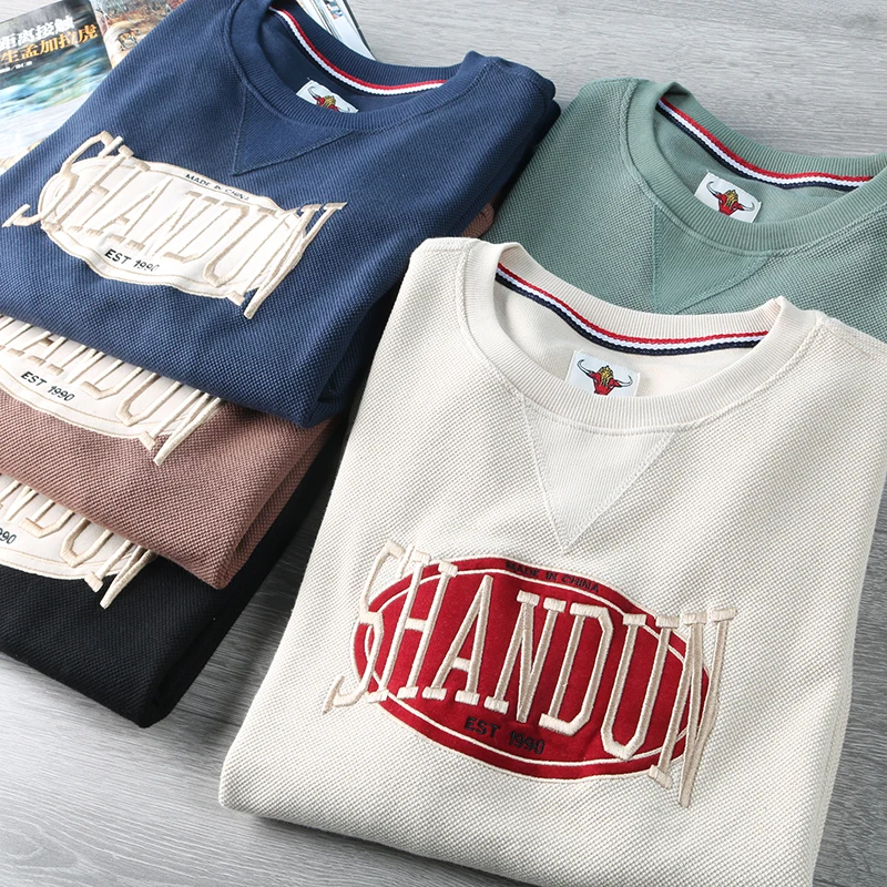 

Свободная хлопковая толстовка с вышитыми буквами Long Sve round Ne Base irt для мужчин, толстовка с креативным узором