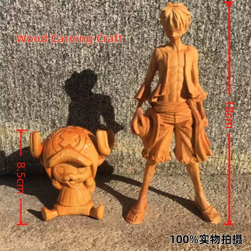 

18CM Wood Carving One Piece Luffy Chopper Figure, Cliff Cypress Wooden Desktop Ornament, Anime Handmade Model, Holiday Gift