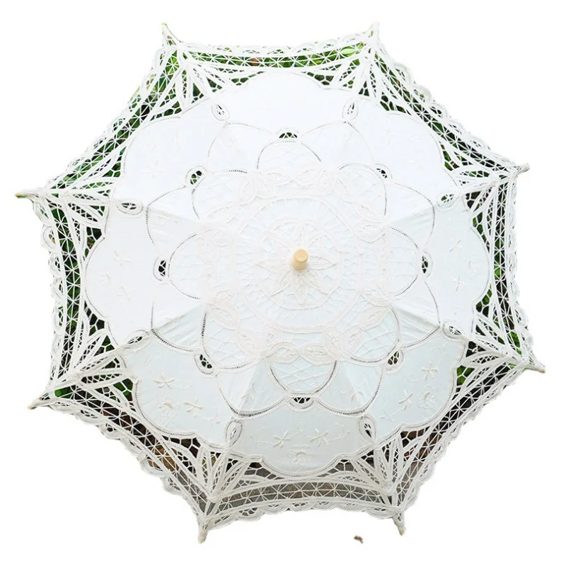 Convenient Sun Umbrella Delicate 2 Colors Lace Flower Pattern Visual Effect Sunshade  Cotton Summer  for Dancing Decor