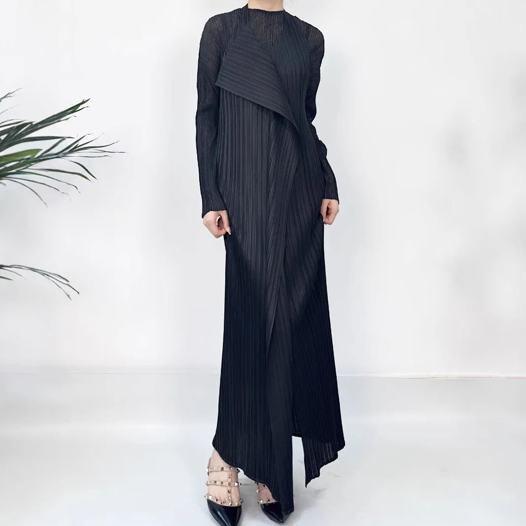 

ALSEY Solid Colour Sleeveless V-neck Pleated Women's Dress Miyake 2025 Summer New Fashion Casual Versatile Comfortable Skirt
